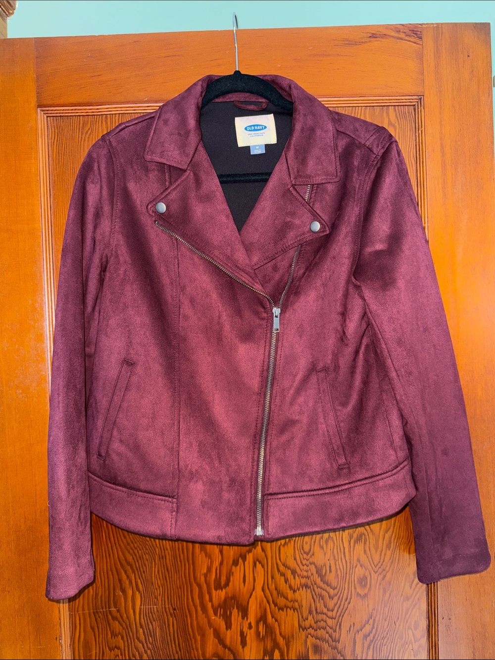 Old Navy Women's Deep Burgundy Suede-Style Moto Jacket